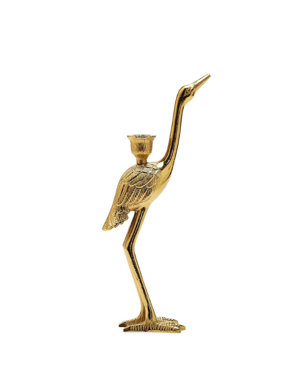 Crane Candle Holder with Antiqued Gold Finish