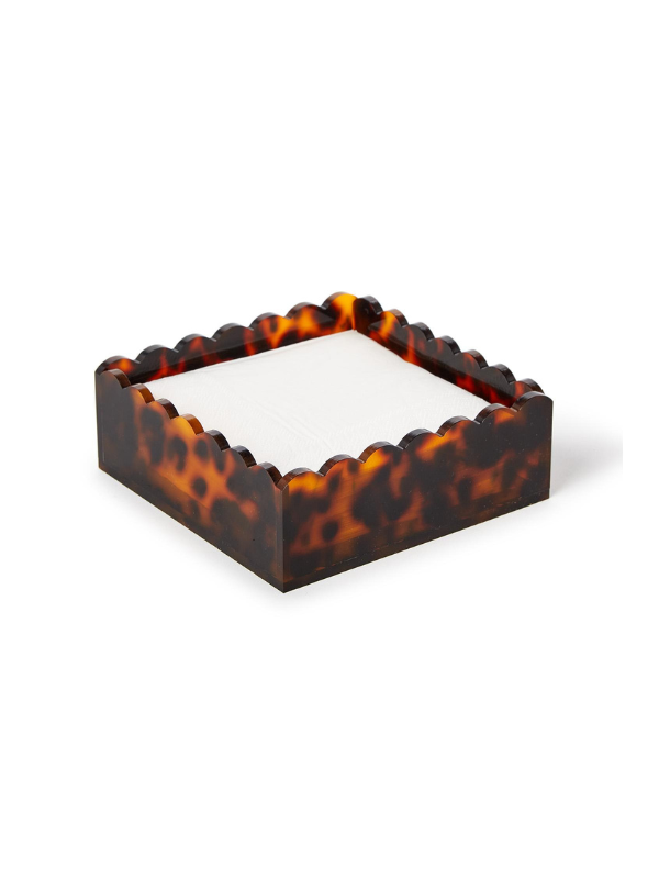 Tortoise Print Scalloped Edge Acrylic Cocktail Napkin Holder