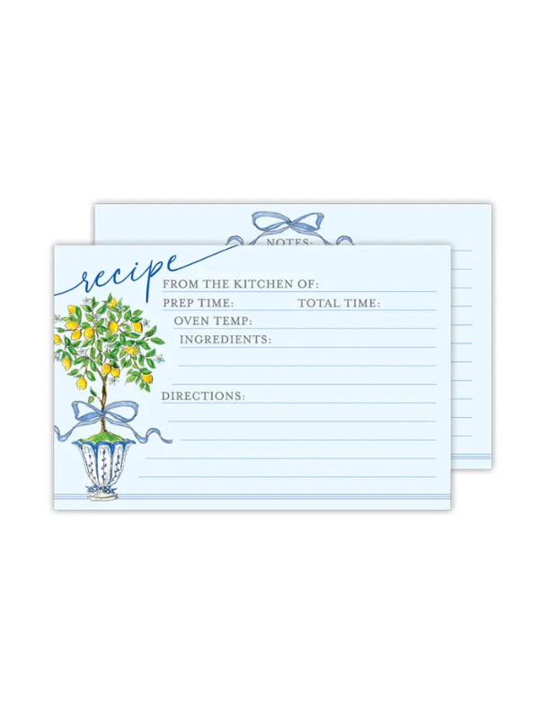 Handpainted Lemon Topiary On Blue Recipe Cards