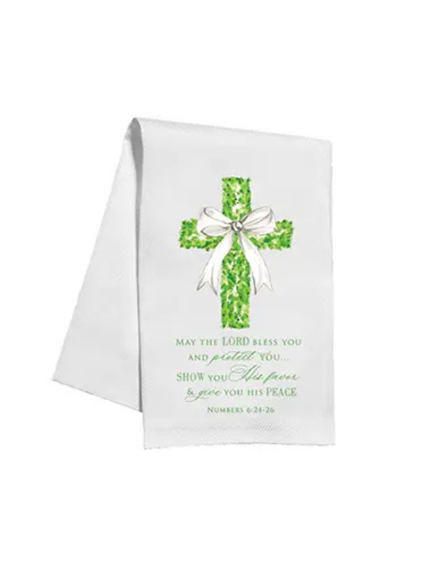Handpainted Wedding Boxwood Cross Kitchen Towel