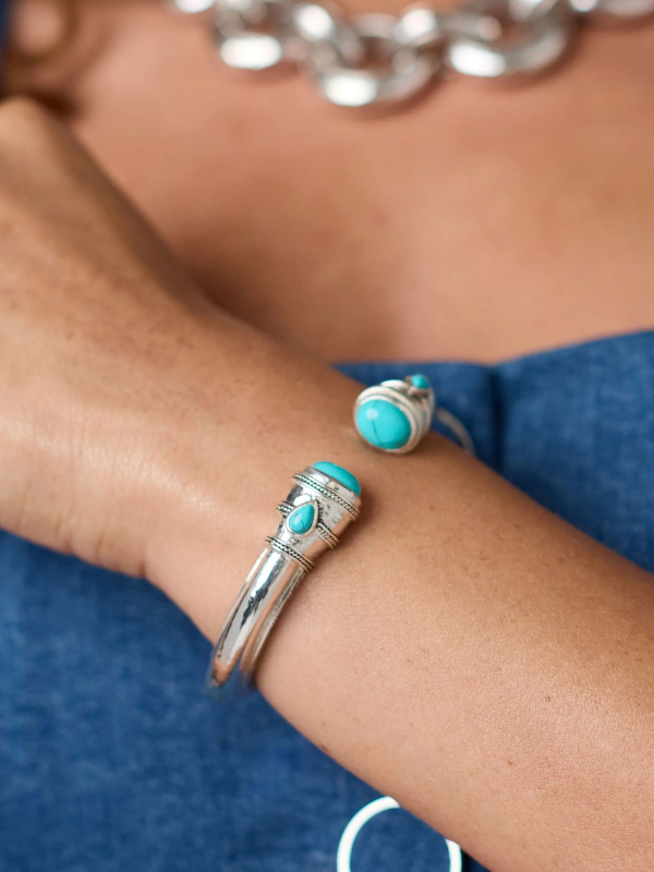 Cannes Demi Silver Cuff in Turquoise Blue By Julie Vos