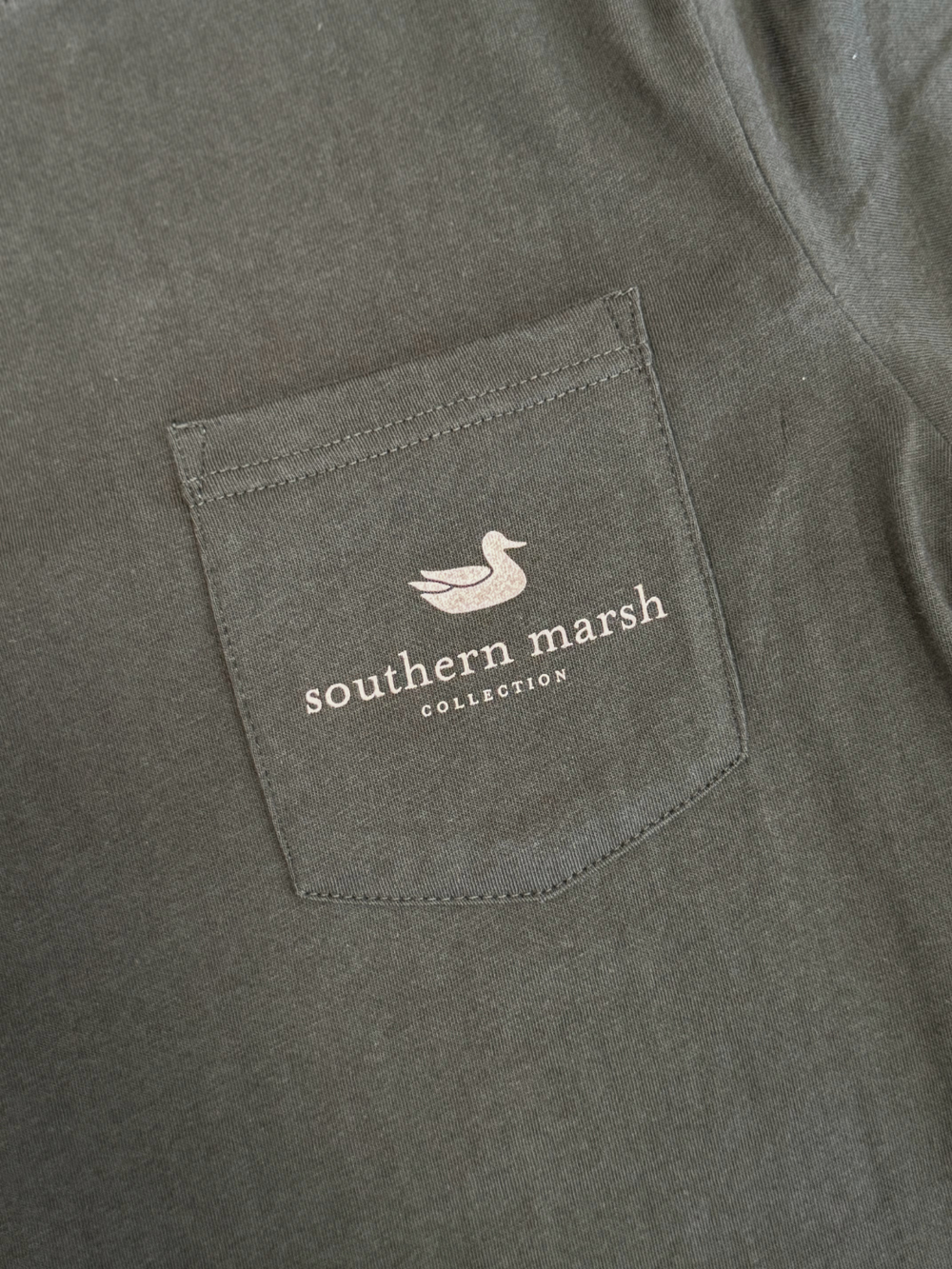 Retro Camo Branding Tee in Dark Olive By Southern Marsh