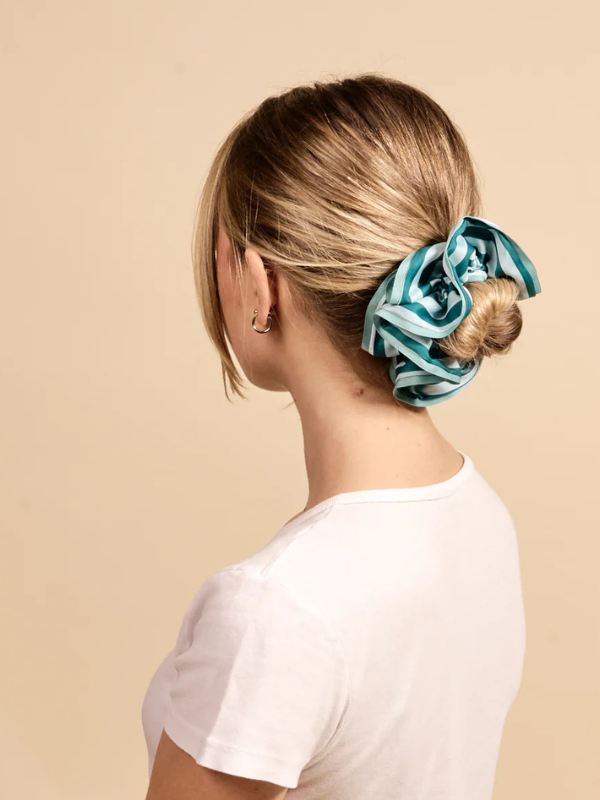 Sicily Stripes Teal Ruffle Up Scrunchie