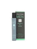 Men's fragrance rollerball and packaging on a white background