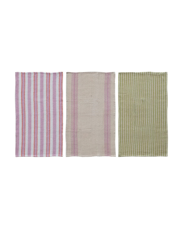 Cotton Waffle Weave Tea Towel with Stripes