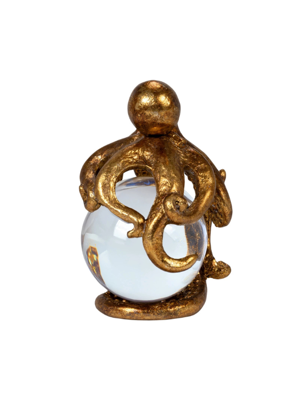 Resin Octopus on Glass Ball with Gold Leaf Finish