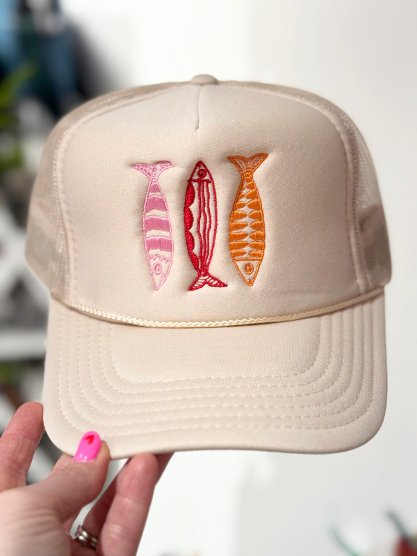 Tan Trucker Hat With Warm Toned Sardines