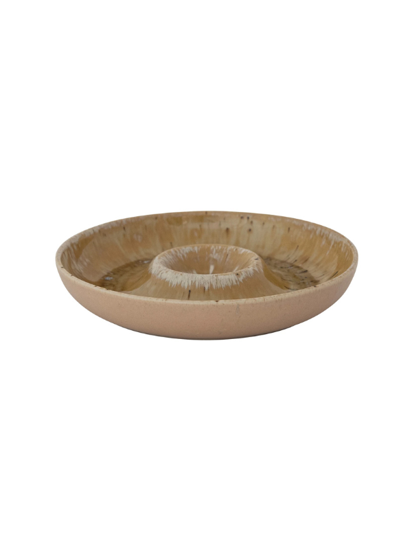 Multi-Color Stoneware Round Chip & Dip Platter