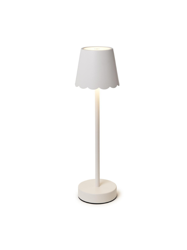 Cordless White Table Lamp with Scalloped Edge