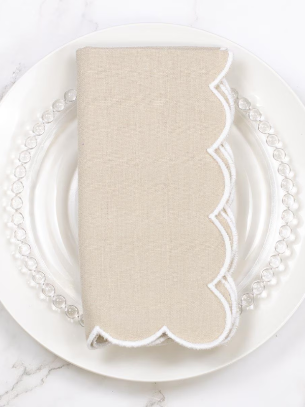 Tan & White Scalloped Napkin