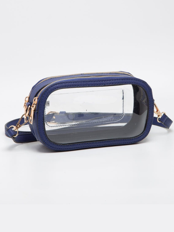 Double Zipper Oval Clear Game Day/ Stadium Bag- Blue