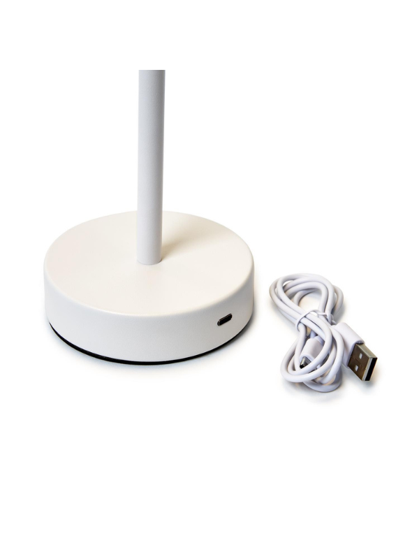 Cordless White Table Lamp with Scalloped Edge