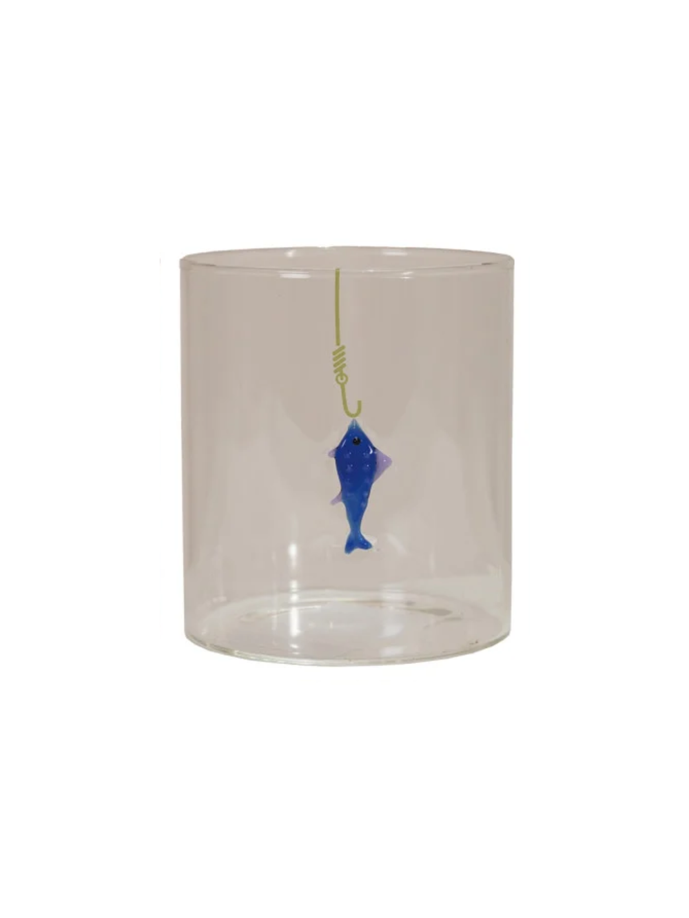 12 oz. Hand-Blown Drinking Glass with Fish On Hook- 3 Styles