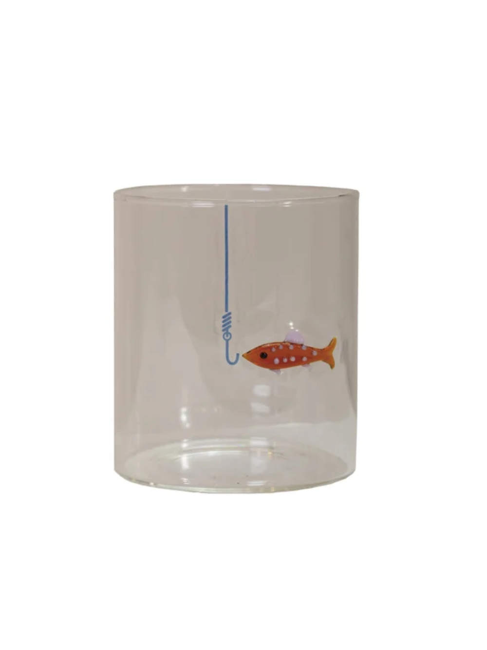 12 oz. Hand-Blown Drinking Glass with Fish On Hook- 3 Styles