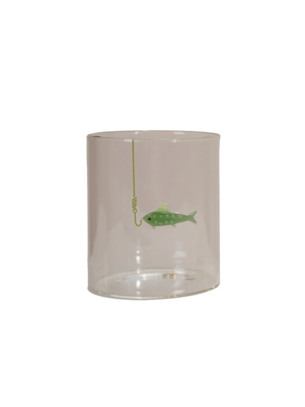 12 oz. Hand-Blown Drinking Glass with Fish On Hook- 3 Styles