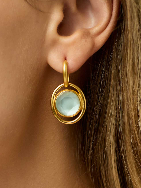 Iridescent Aquamarine Blue Laguna Hoop & Charm Earrings by Julie Cos