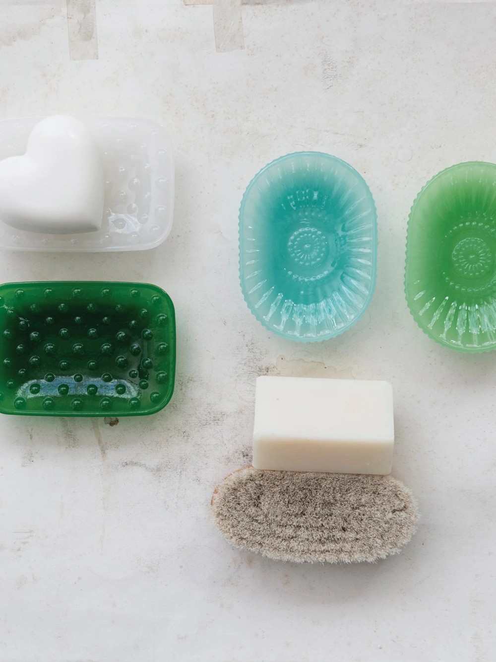 Embossed Milk Glass Footed Soap Dish- 4 Styles