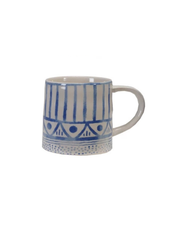 Blue & White Stoneware 14oz Mug with Tile Pattern