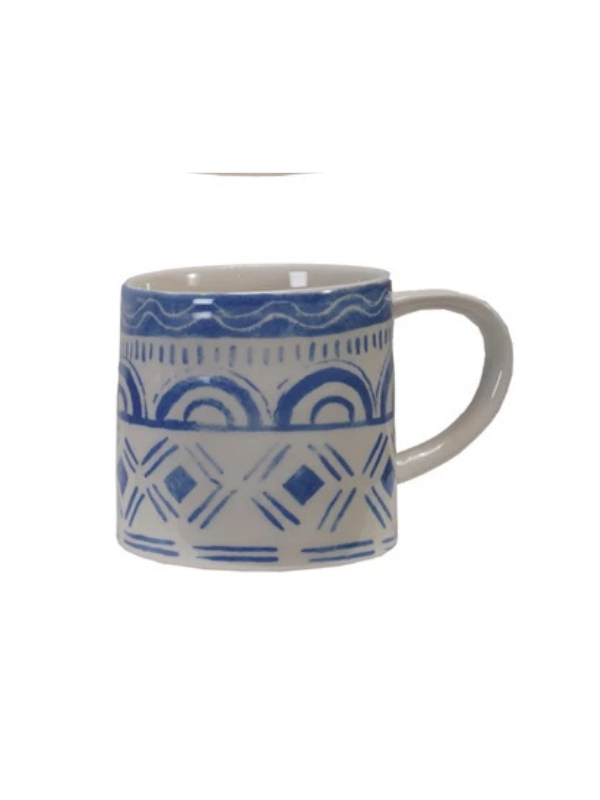Blue & White Stoneware 14oz Mug with Tile Pattern