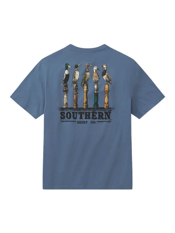 duck call tee on a blue pocket tee
