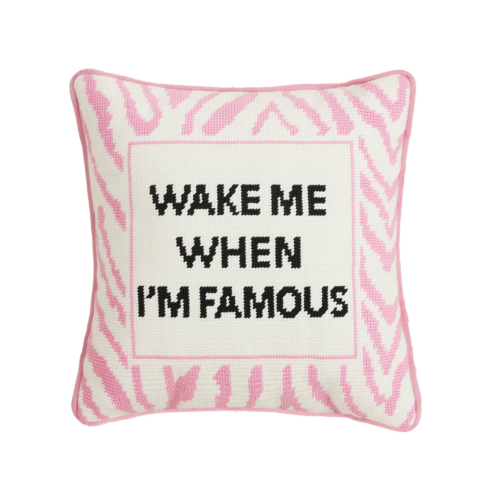 Pink zebra pillow wake me when im famous saying