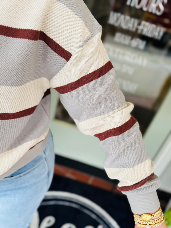 Sunday Morning Sweater - Mimosa Stripe in Gray & Garnet Stripe By Southern Marsh (S-2X)