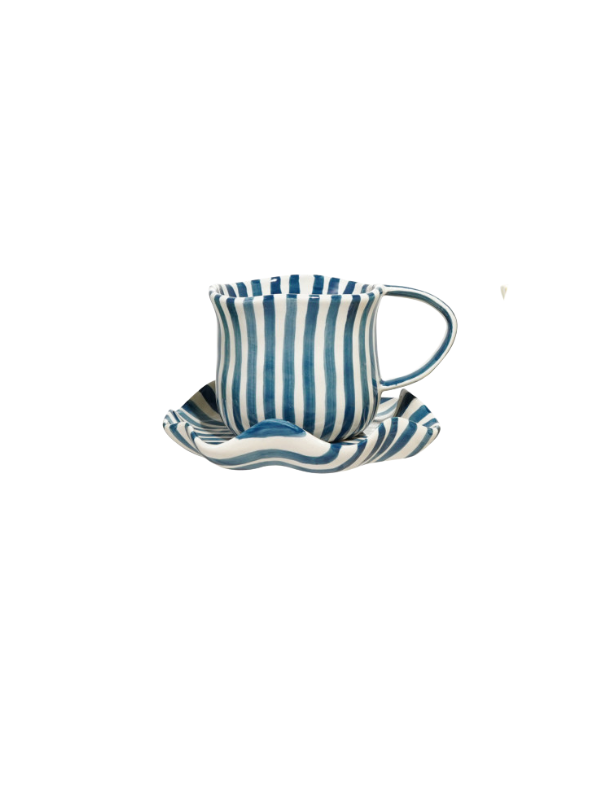 Hand Painted Stoneware Mug With Ruffled Saucer