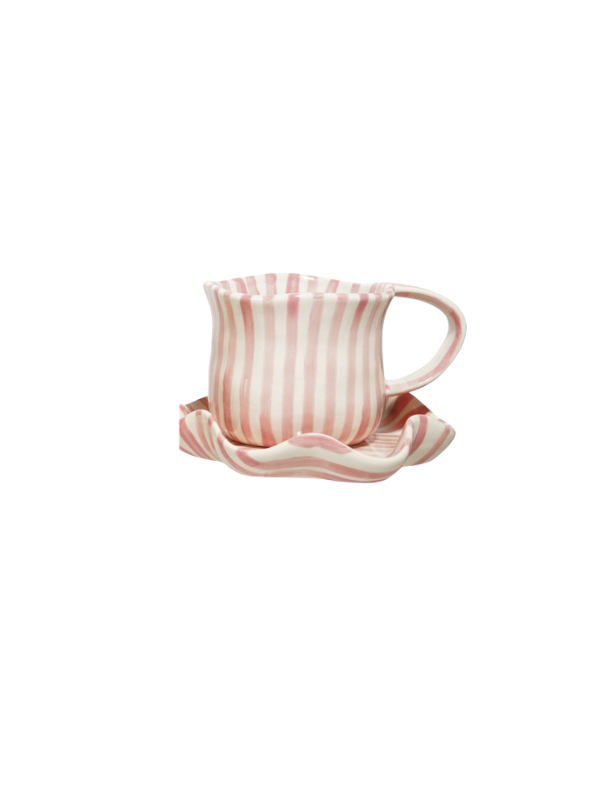 Hand Painted Stoneware Mug With Ruffled Saucer