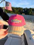 pink velvet fish hat with stripes 