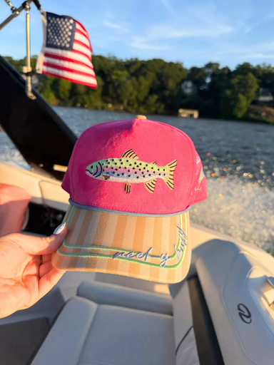 pink velvet fish hat with stripes 