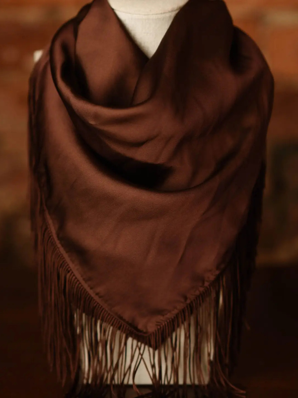 Solid Brown Fringe Scarf by Tatum James