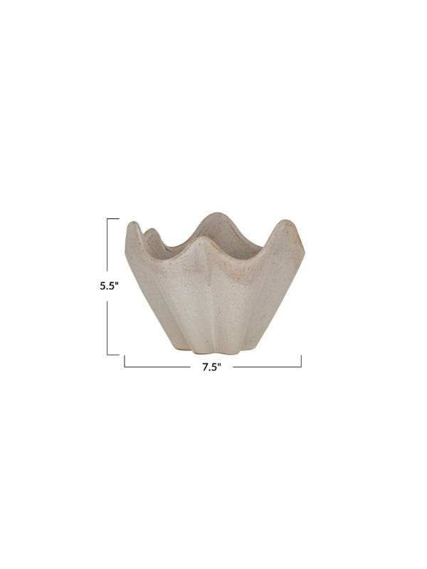 Cream Stoneware Pleated Bowl