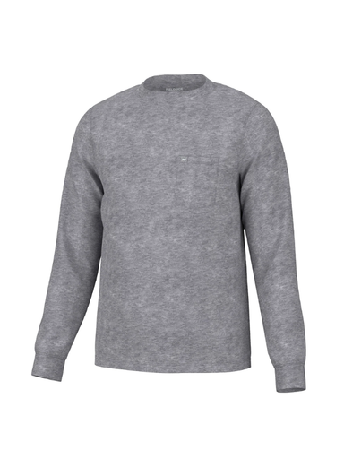 A heather gray long-sleeve crewneck shirt with a chest pocket, shown against a plain white background.