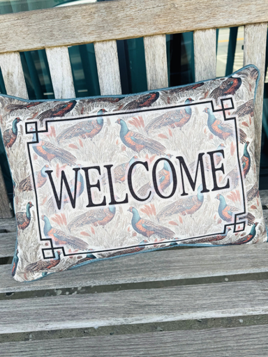green and orange pheasant throw pillow