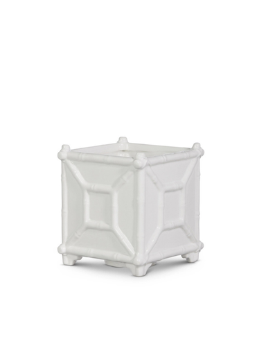 White geometric bamboo planter 