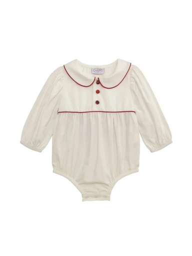 white bubble trimmed in plaid details and a plaid bow on the back 