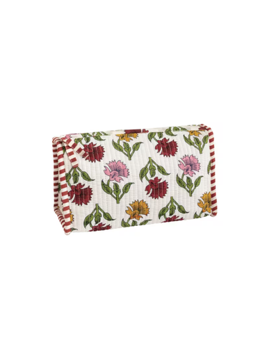 White and red Quilted Block Print Pouch By Mudpie
