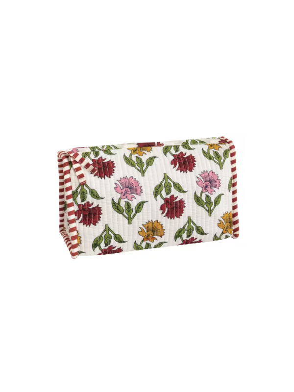 White and red Quilted Block Print Pouch By Mudpie