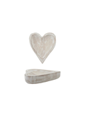 White Washed Carved Paulownia Wood Heart Shaped Dish small