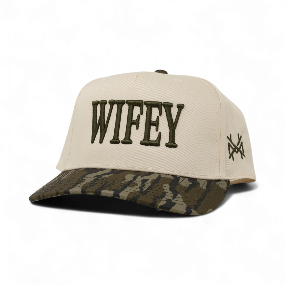 camo and cream wifey trucker hat