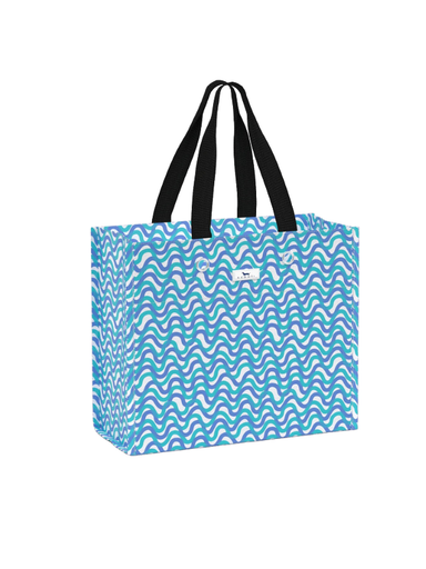 Blue wavy patterned durable and reusable gift bag