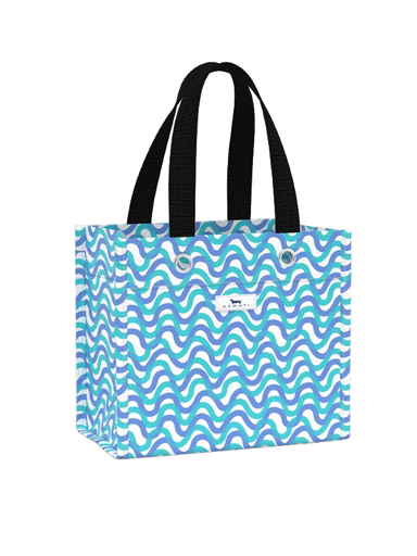 Blue wavy patterned reusable durable gift bag tote