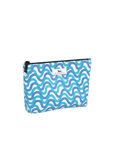 Blue wavy patterned small pouch with zipper closure