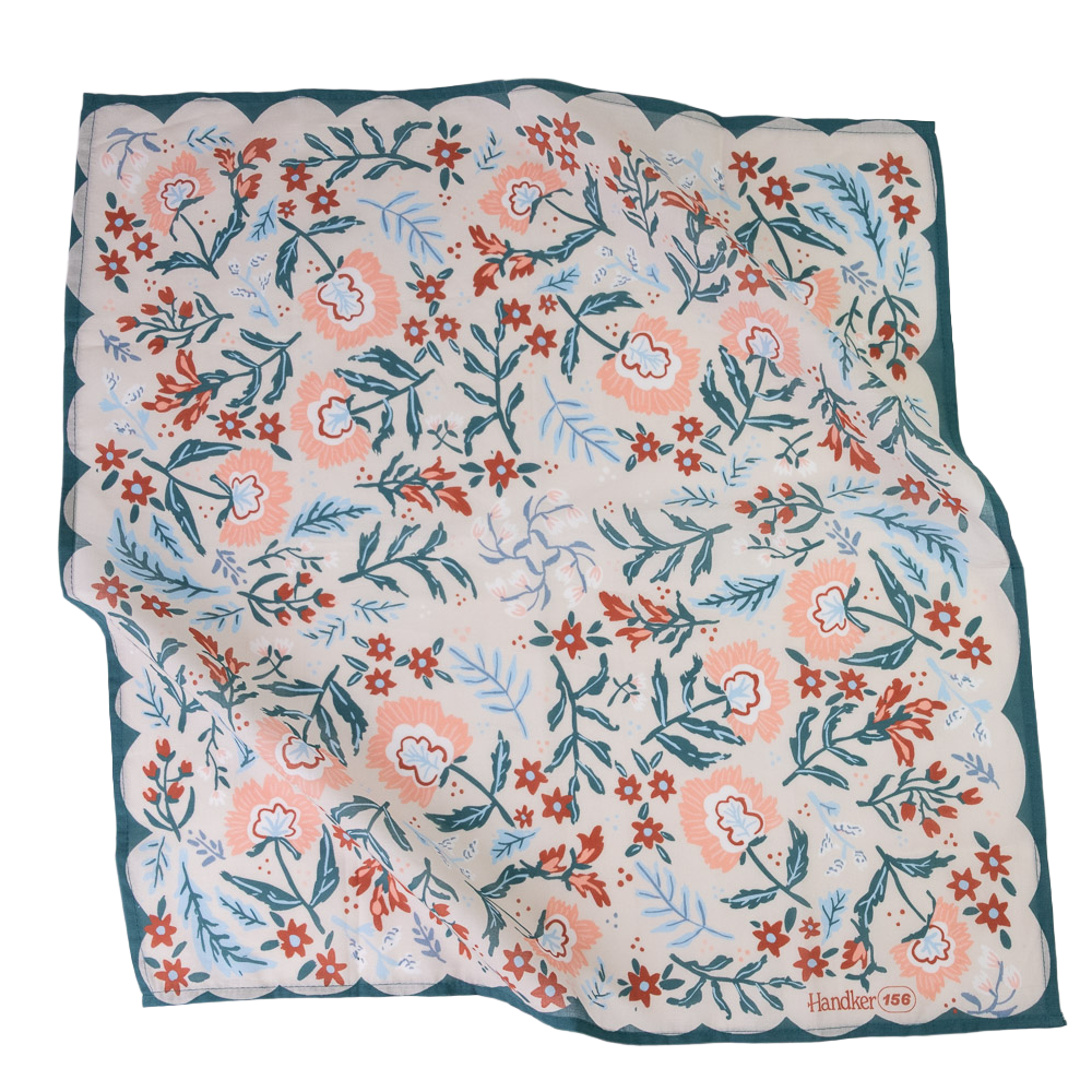 teal scalloped floral bandana
