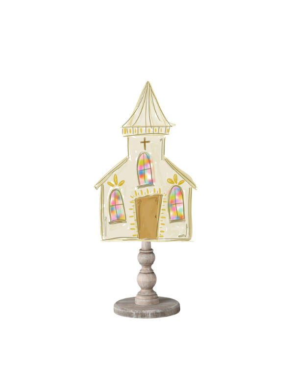 Wooden Colored Stain Glass Church Topper
