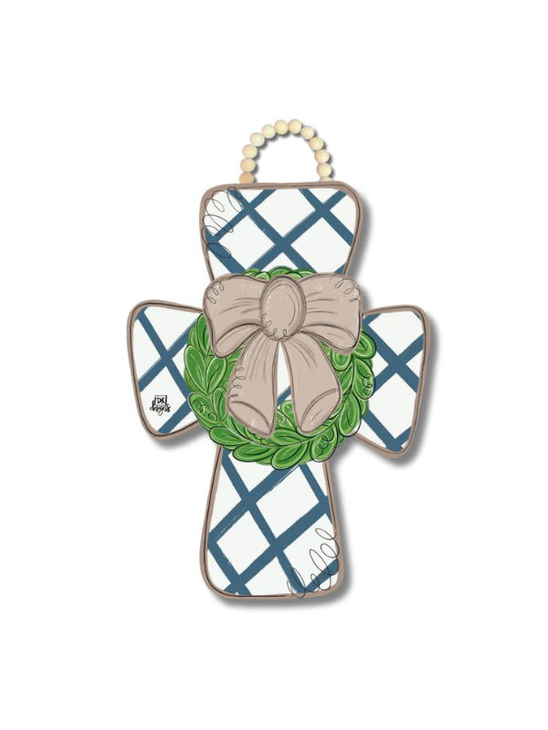blue and white striped cross door hanger
