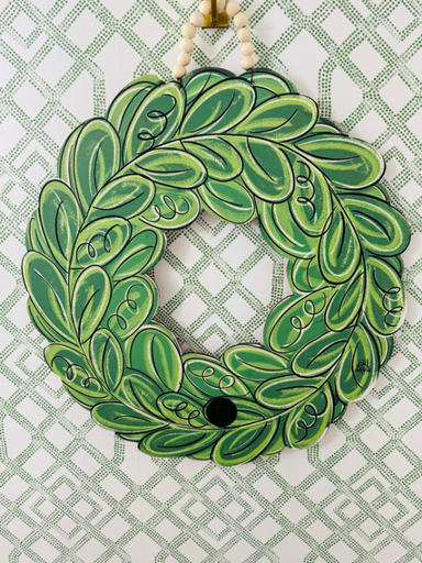 Green wreath shaped door hanger by DK Designs