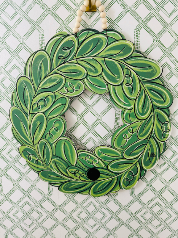 Green wreath shaped door hanger by DK Designs