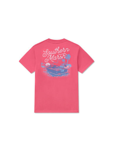 Pink t-shirt with 'Southern Marsh' logo and boat graphic 