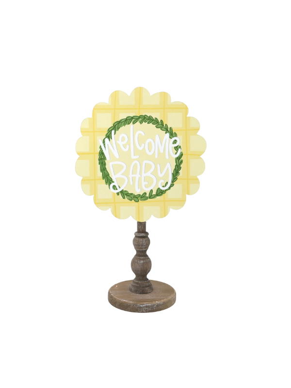 Scalloped Yellow Plaid Welcome Baby Topper